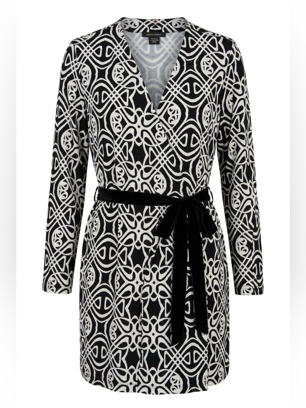 BLACK AND WHITE LOW V-NECK LONG SLEEVE SKORT DRESS BY DOUBLE CLICK SIZE XL